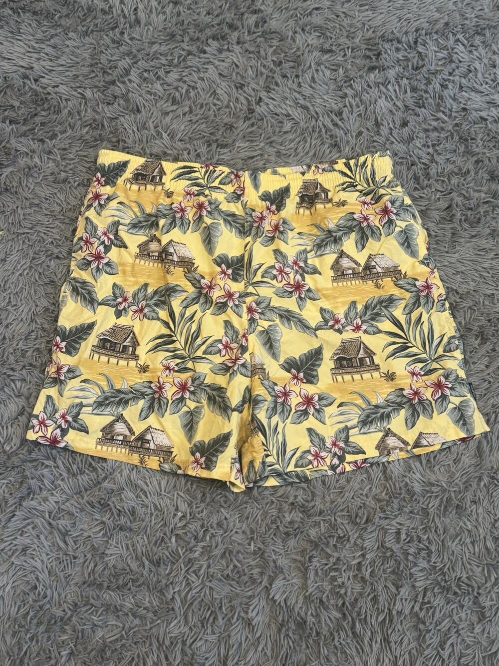 Nautica Men's Swim Trunks Shorts XXL Yellow Tropical Tiki Floral Surf